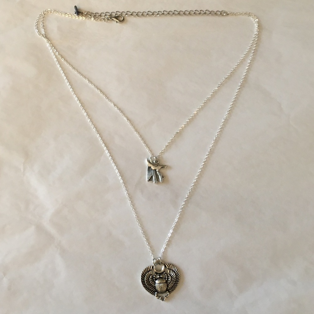“Book of the Dead" Handmade Dainty 2-Layer Egyptian Necklace, Anubis, Scarab - Picture 10 of 14